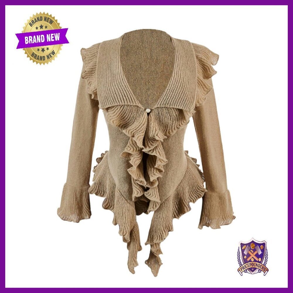 Plus Size Ruffle Button Cardigan Asymmetrical Knit Sweater Long Sleeve